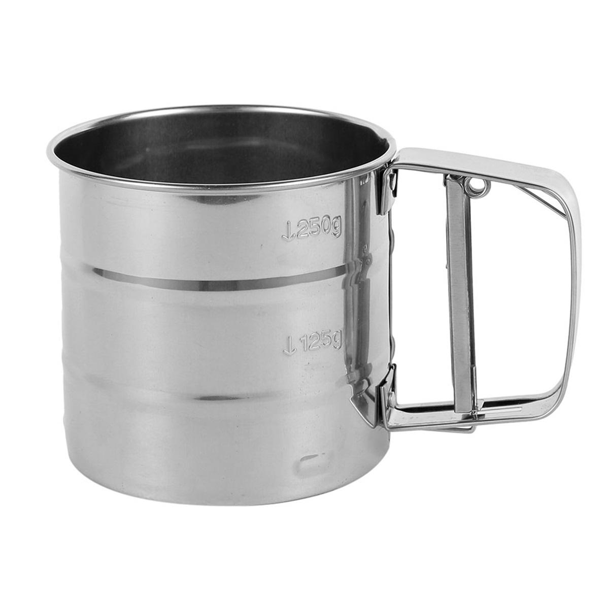 Flour Sifter Stainless Steel Flour Cup Fine Mesh Baking Sifter Press Crank Sifter for Powdered Sugar Shaker Kitchen Baking Tools