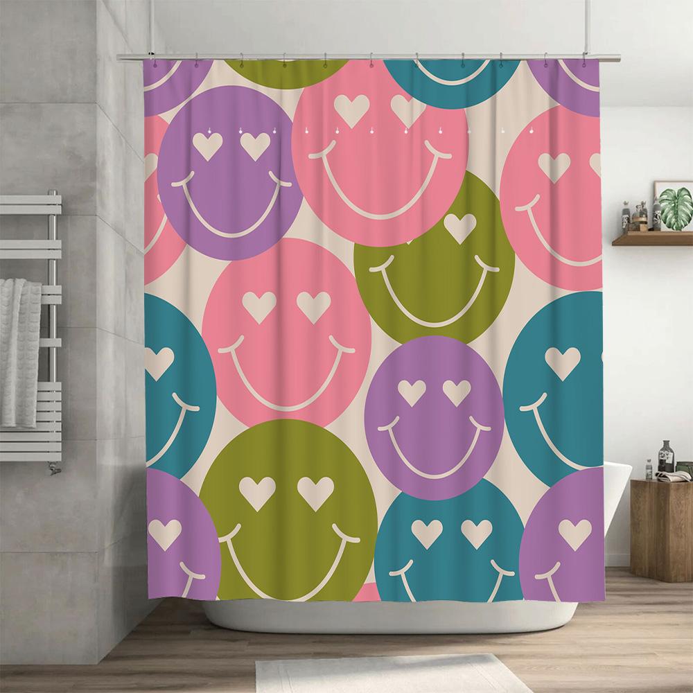 Vibrant Smiley Face Shower Curtain For Bathroom Decor In Various Colors Modern Happy Expressions Design