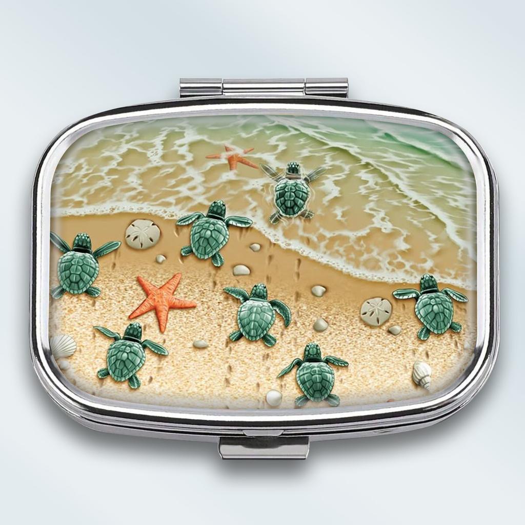 Portapillole Portatile con 2 Scomparti, Mini Custodia Organizer in Metallo per Medicine, Carino Contenitore Stampato per Pillole, Vitamine, Gioielli, Viaggio, Uso Quotidiano