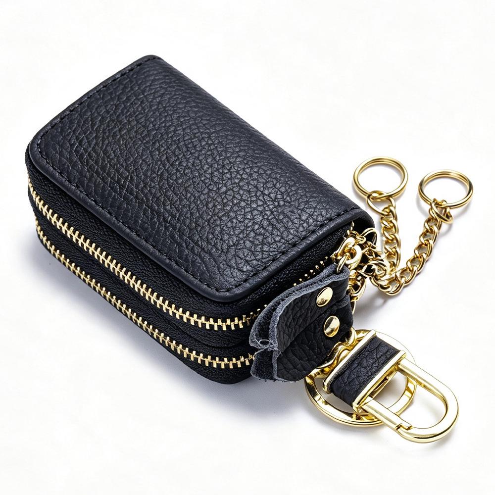 Porte-clés Sacoche de taille en cuir véritable double fermeture éclair Unisexe