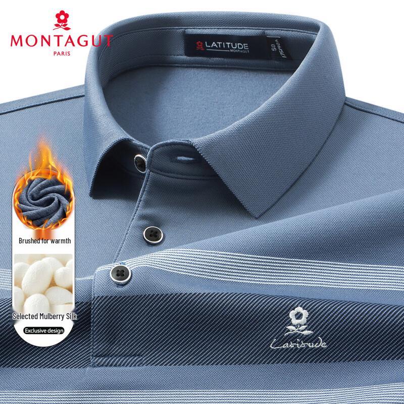 Montagut Men s Silk Blend Striped Brushed Long-Sleeve Polo Shirt 52