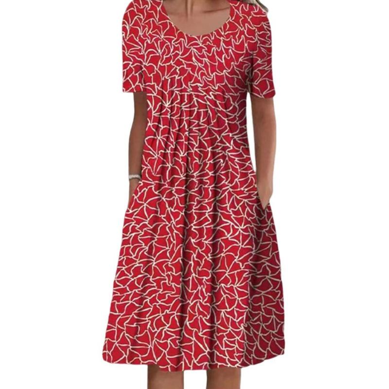 

Large size spring and summer women s elegant swing dress round neck print short-sleeved dress XXXL