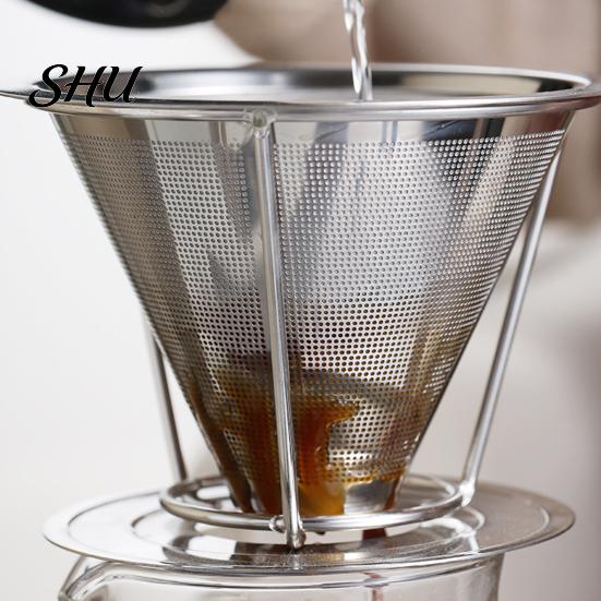 Reusable Coffee Filter 304 Stainless Steel Double Layer Fine Mesh Paperless Strainer Pour Over Dripper Cone Funnel Maker Accessories