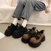 Shoes for Women Round Toe Casual Solid Color Pumps Comfort Chunky Heels Retro Lace Up Women's Platform Shoes Zapatos De Mujer