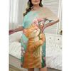 3D Print Dress Ladies Pajamas Floral Cat Printed Short Sleeve Large Size T-Shirt Going Out & Home Wear Ladies Pajamas