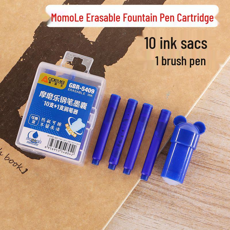 

10 Ink Cartridges & Pen Cleaner for Momele Erasable Fountain Pen - Crystal Blue, Carbon Black, Eraser Included 10 Cartridges + 1 Pen Cleaner