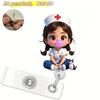 2D Flat Acrylic Cartoon Nurse & Doctor Card Holder, Retractable Badge Reel, Hospital ID Badge & Chest Pin for Doctors & Nurses