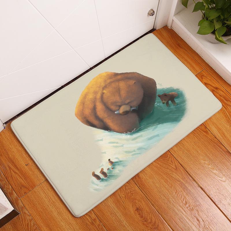 Home Living Room Bedroom Corridor Door Mat Rectangular Kawaii Rug Cartoon Cute Corgi Fox Pattern Non-slip Rug