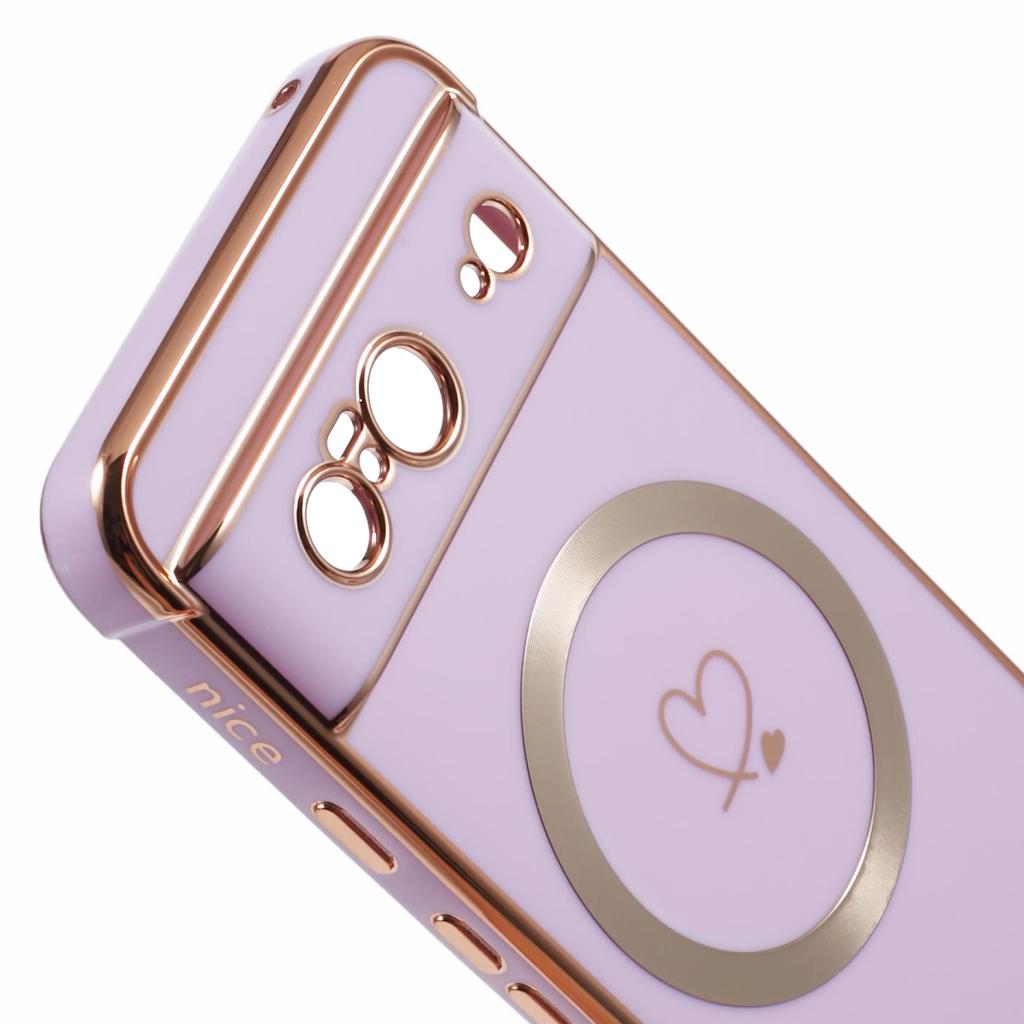 For Google Pixel 8 Magnetic Case Electroplated TPU Phone Cover Hollow Love Hearts