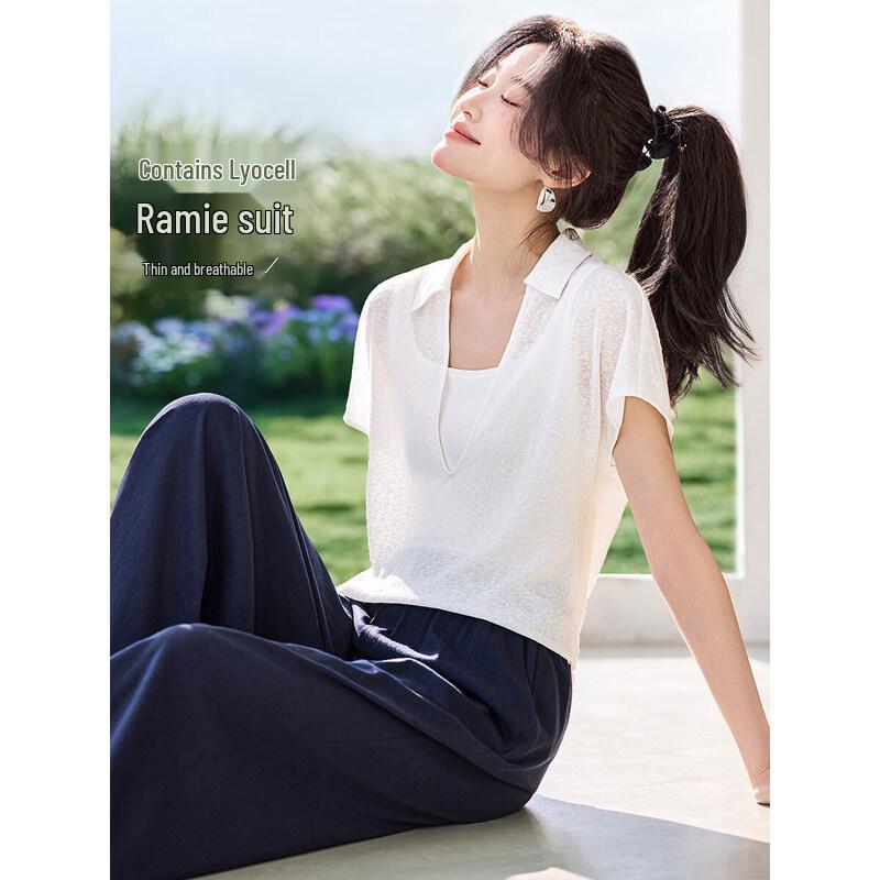 

Linen Lyocell V-Neck Shirt & Wide-Leg Pants Set L