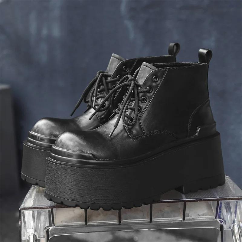 Herren Absatzschuhe Plateau Stiefel Qualität Freizeit Lederstiefel Punk Gothic Stil Klobige Stiefel Schnürung Herren Stiefeletten Botas