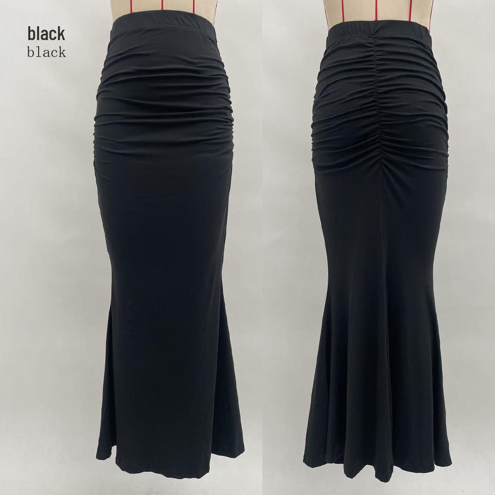 European and American High-Waisted Elastic Pleated Fishtail Midi Skirt for Autumn and Winter