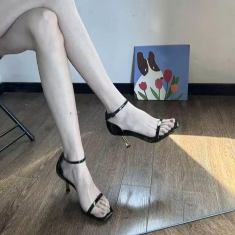 Fashion Stiletto Heels Women's Summer New Square Toe Open Toe One Buckle Square Toe Anti-Slip Wear-Resistant Sandals