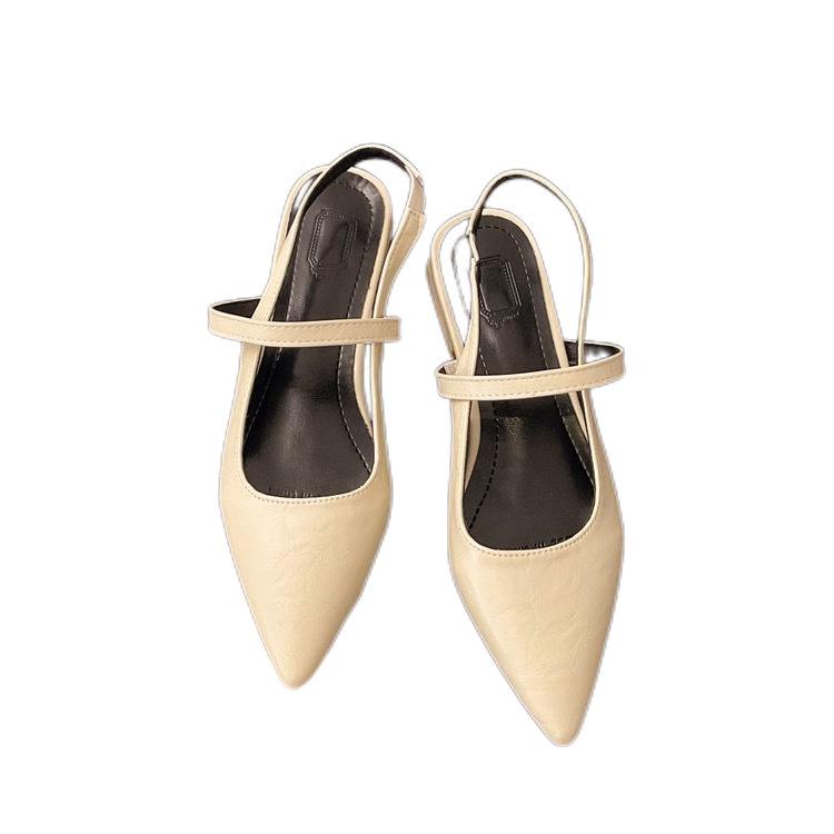 Spring 2025 new flat-bottomed bag head sandals soft leather one-pedal pointed head shallow mouth versatile cool single shoes women's shoes