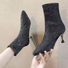 Pointed Toe Heeled Women's Ankle Boots Autumn Winter Elastic Female Short Shoes New in Chic and Elegant Booties on Promotion