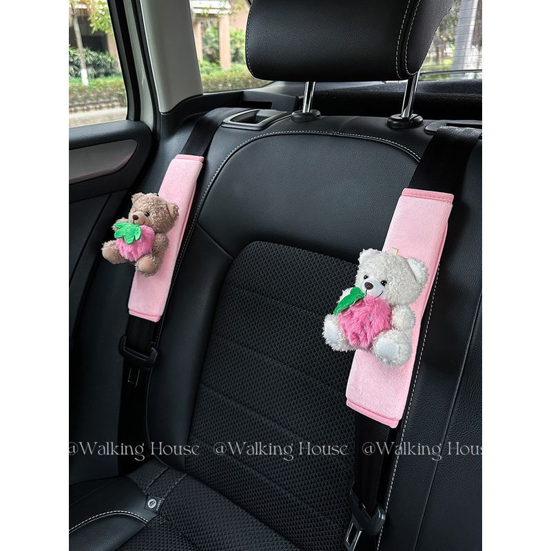 Car seat belt shoulder pad cute Fancy strawberry Bear Stuffed car interior decorations ornaments gift