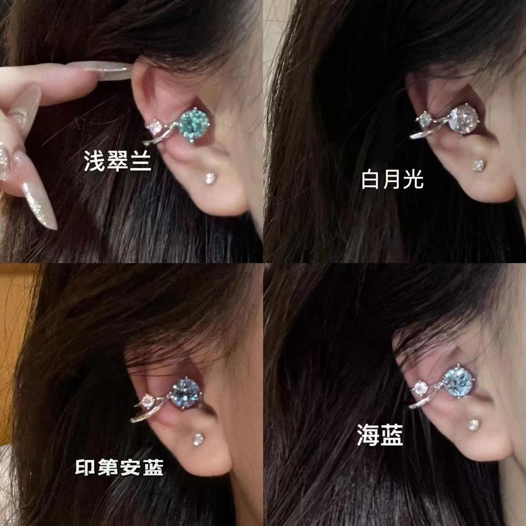 Explosive double-layer size colored diamond ear clips ins wind personality without ear holes ear bone clips y2k niche earrings wholesale