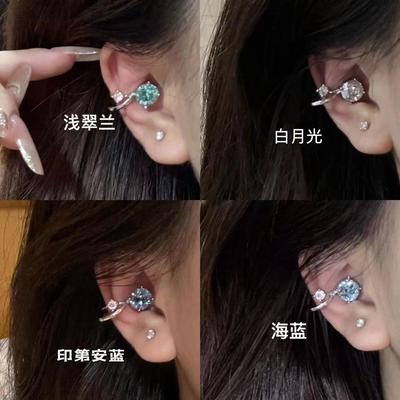 Explosive Double-layer Size Colored Diamond Ear Clips Ins Wind Personality Without Ear Holes Ear Bone Clips Y2k Niche Earrings Wholesale