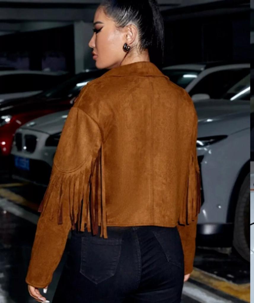 Veste Femme en Daim Marron Noir Élégante Fait Main Cuir d'Agneau Véritable Motard Moto