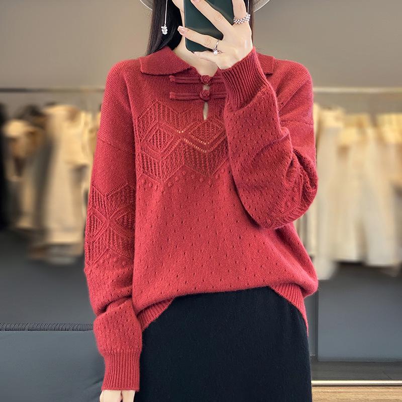 Women's Cashmere Lapel Sweater - Versatile Long Sleeve Knitwear for Autumn/Winter