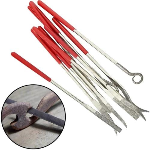 Kigauru 10-Piece Diamond File Sharpener Set, 3mm X 140mm, for Stainless Steel Machining, Precision Files, Deburring, Grinding, DIY Metal Polishing Fil