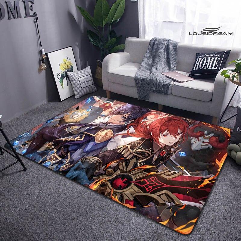 Genshin Spiel Cartoon Druck Teppich Wohnzimmer Schlafzimmer Teppich rutschfeste Fußmatte Kinderspielzimmer Teppich Fotografie Requisiten