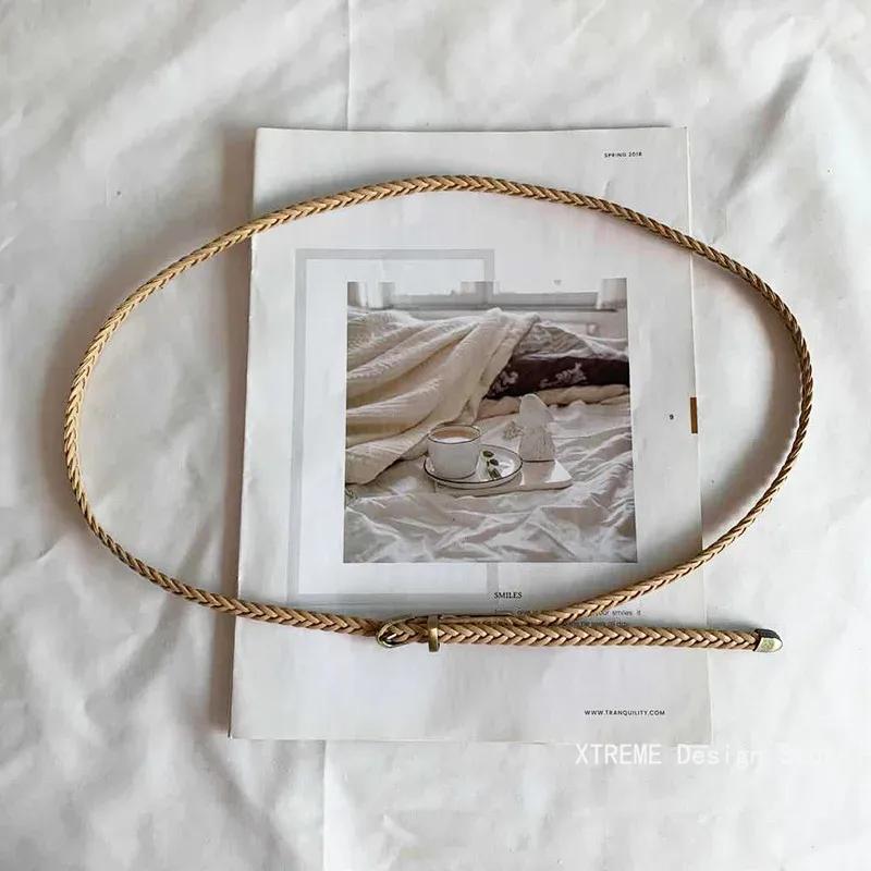 

102CM Braided Leather Belt Women Thin Waist Belt Black Red White Pink Ladies Pu Leather Strap Pin Bucklet Female Belts 102CM