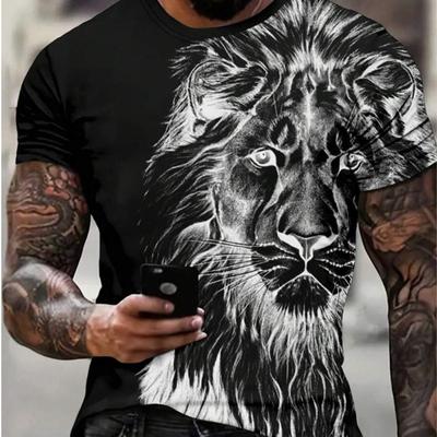 New Summer Men's Fashion T-shirt Animal Lion Printed Men's T-shirt Top