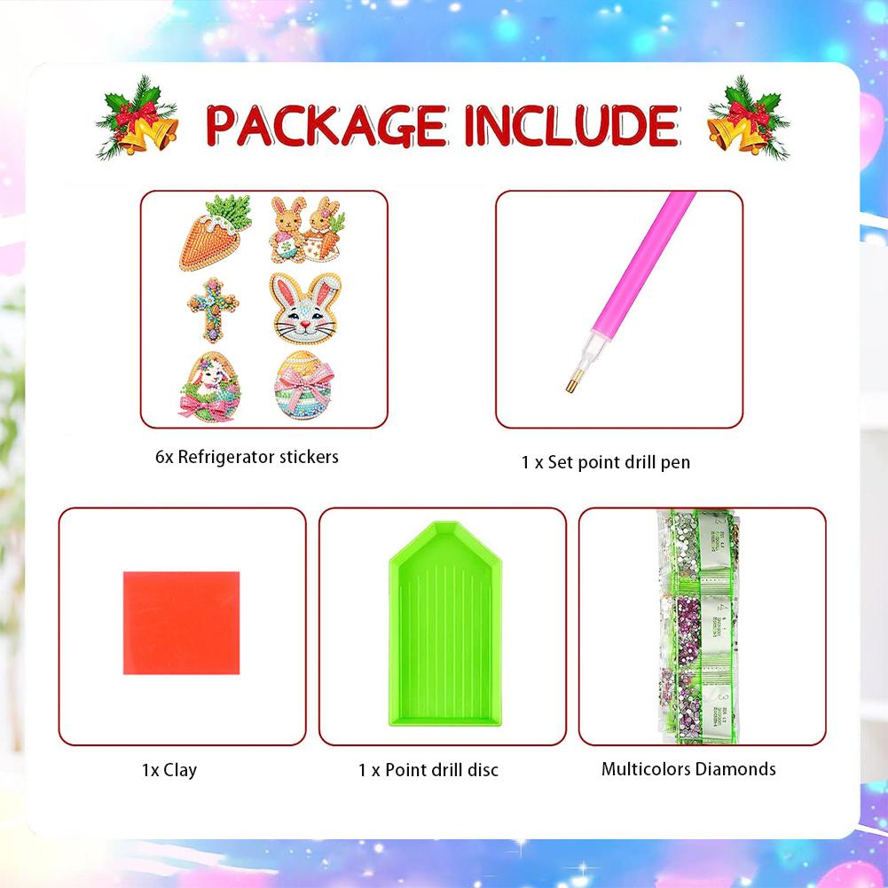 Easter Theme Acrylic Diamond Painting Refrigerator Magnet DIY Diamond Painting Magnets Kit Crystal Sparkling Diamond Magnets Set