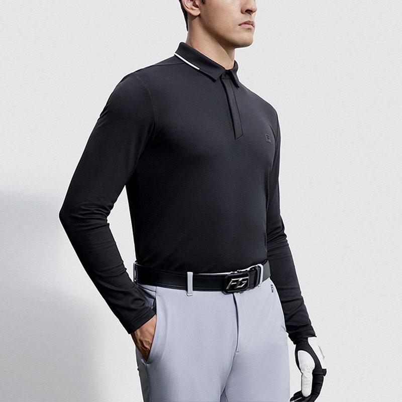 Fila Golf Series Solid Color Elite Long Sleeve Polo Shirt Men Tops Deep-Black A11M345209FBK