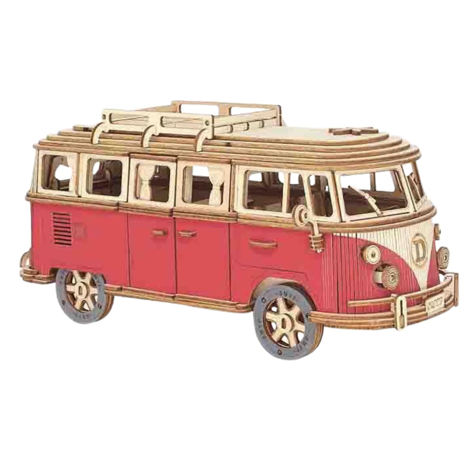 ideamall Wooden Model Interior Stylish 3D Wood Puzzle Bus Red
