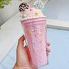 450ml Cute Straw Cup,Ice Cream Lids for Stanley Tumbler,Reusable Plastic Cups,Summer Drinkware Cold Brew,Girl Water Bottle Gift
