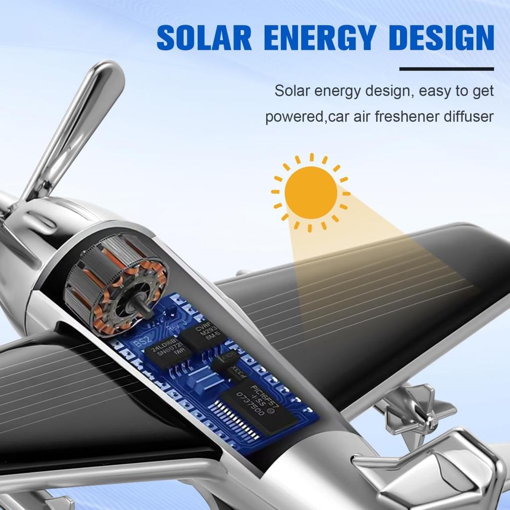 Solar Flugzeug Auto Diffusor, Holzbasis Duft Diffusor, Legierung Solar Energie Rotierende Flugzeug Ornamente für Auto Büro Wohnkultur