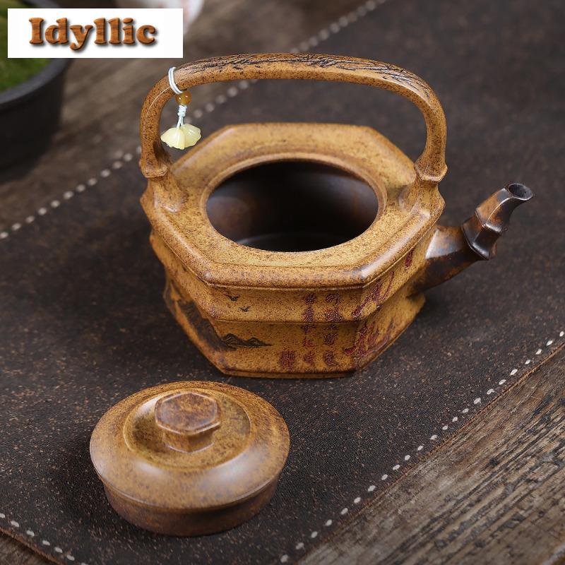 350ml Yixing Purple Clay Teapots Handmade Lifting Handle Pot Raw Ore Wood-fired Porcelain Mud Kettle With Infuser Zisha Tea Set