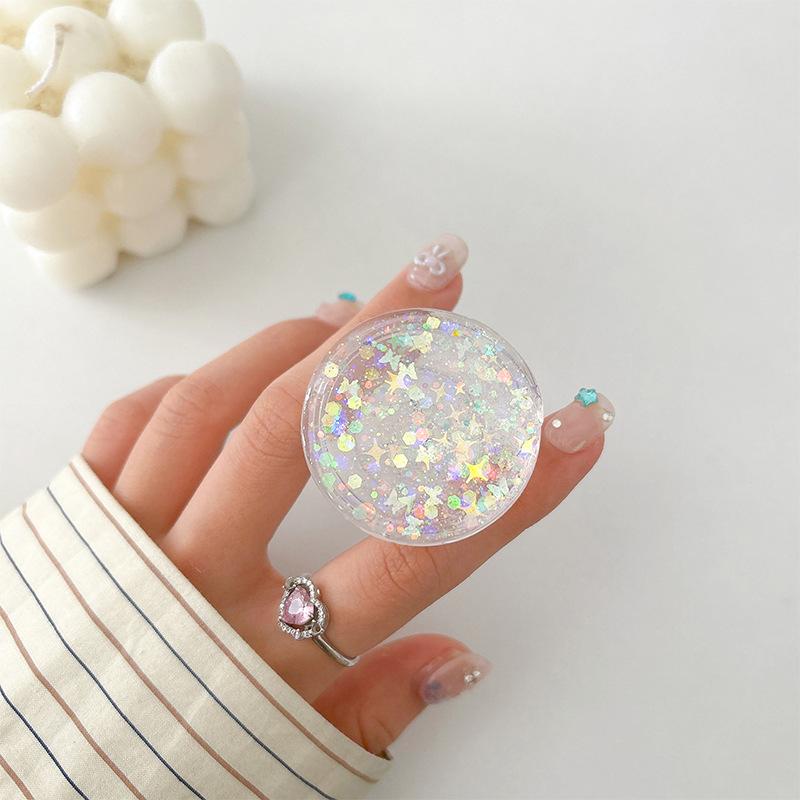 Mobile Phone Airbag Bracket Paste Type Retractable Round Sequin Glitter Small Fresh Desktop Bracket Watching Drama Women'S Models
