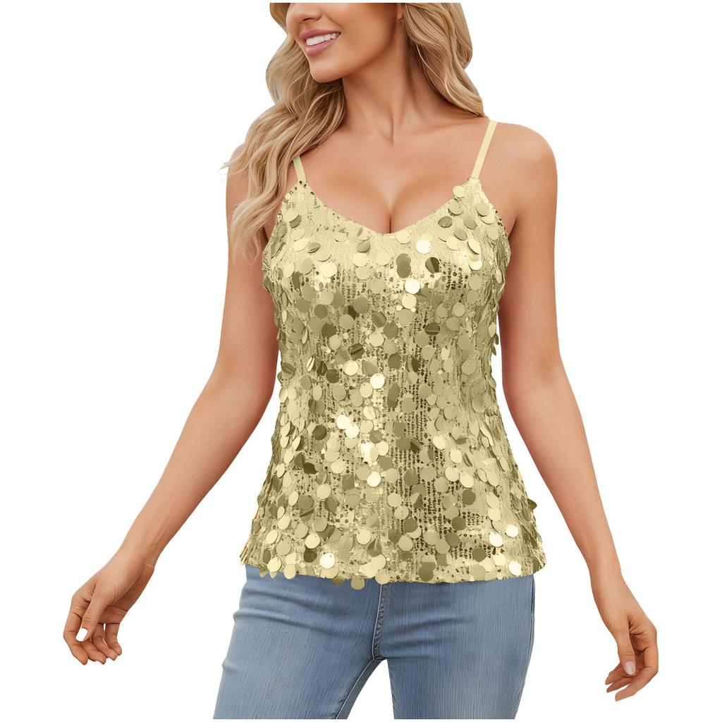 Damen Mode Pailletten Träger Sexy Lässig Tanktop Ärmelloses Oberteil