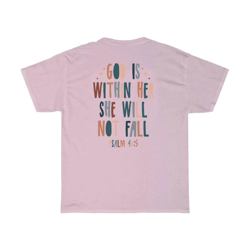 

God Is Within Her Bible Verse Back Print T Shirt Women Vintage Boho Inspirational Faith Shirt FeUnisex Cute Christian TShirt Tops 4XL