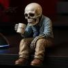 Creative Gifts for Colleagues Funny Sitting Skeleton Figurine Holding Coffee Cup, Vintage Resin Durable Craft Decor Desk Ornament, Unique Gag