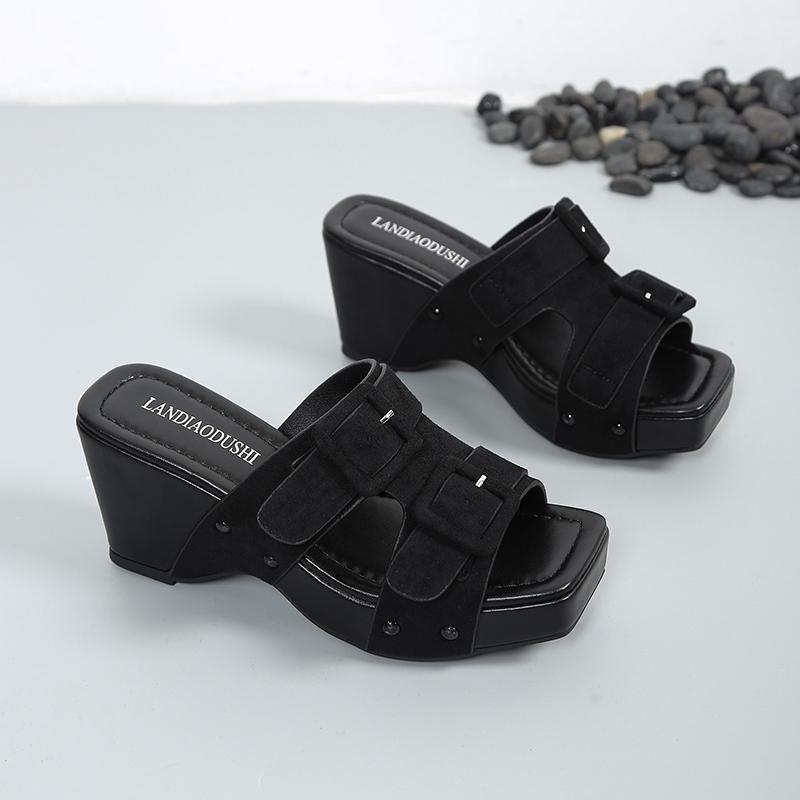 

Женские босоножки на танкетке для лета, женская обувь, легкие шлепанцы на каблуке, летняя обувь, Sandalias De Mujer 2025 35 чёрный