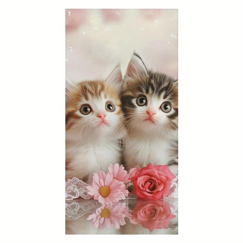 Kittens with Flowers Designed Beach Towel Large Towel,Super Absorbent,Quick-Dry, Lightweight Sport Towel Bath Towel,Fashionable