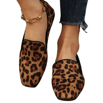Braune Ballerinas aus Leopardenmuster aus Samt für Damen, Mary Jane Flats, Leopardenmuster, flache Schuhe mit runder Zehenpartie für Damen, Größe 36–43