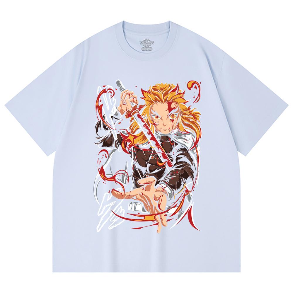 230 Gsm 100% Cotton Demon Slayer V85 Rengoku Print Unisex Heavy Cotton T Shirt