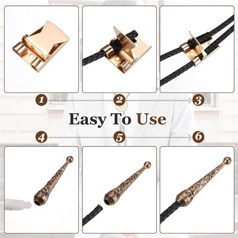 A95D-Bolo Tie Findings Kit,Bolo Tie Accessories Include Slide Clasps,1Yard Black Leather Braided Cord For DIY