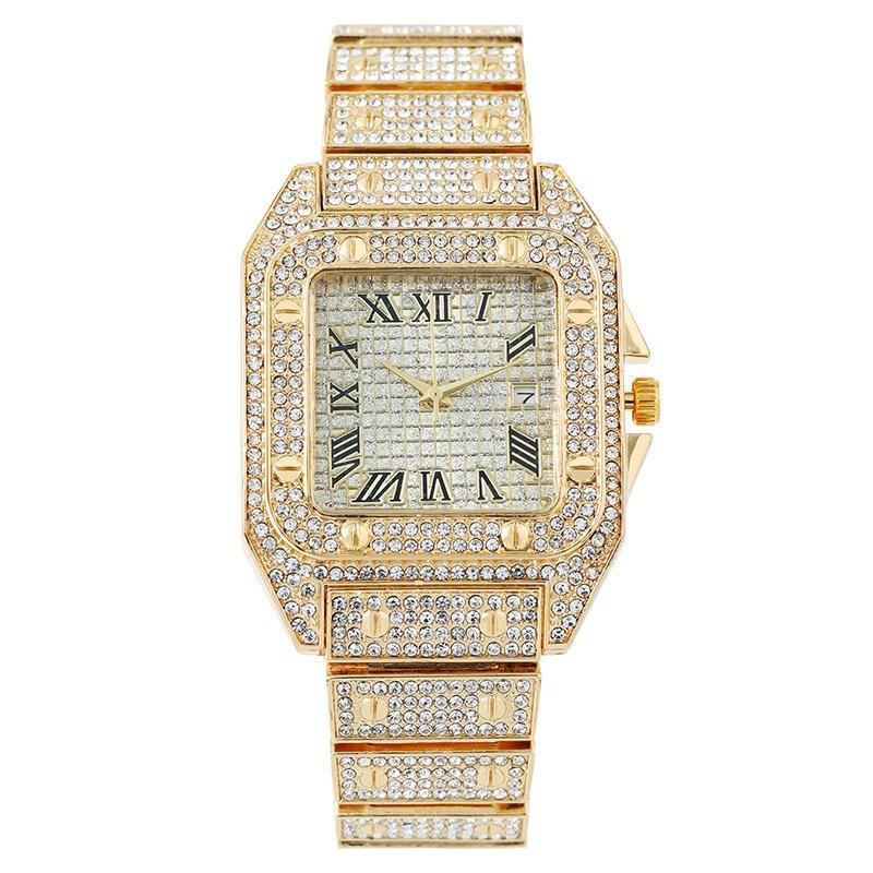 Popular fashion hot sale calendar square full of diamonds women's watch women's watch quartz Roman pattern full of stars