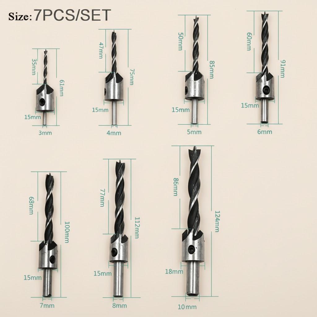 4Pcs 7Pcs High Speed Steel Woodworking Chamfering Hole Enlarging Countersunk Drill Bit Set