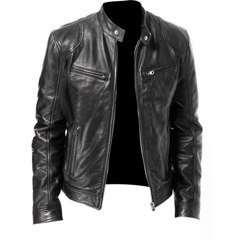 Men's PU Leather Jacket Youth Stand-Up Collar Punk Sports Jacket