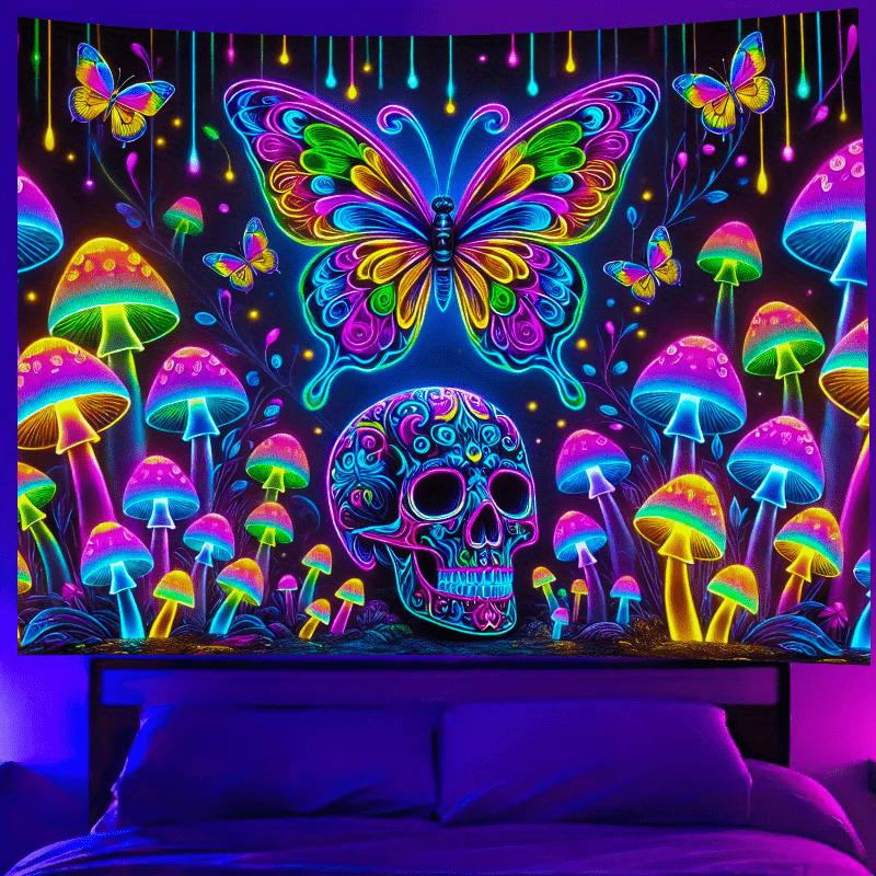 Halloween Colorful Butterfly Candy Skull psychedelic Mushroom Tapestry Rainforest Hippie Style Wall Cloth Party Decor