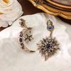 Asymmetric Sun Moon Earrings  Embedded Ear Jewelry Vintage Enamel Ear Drop  Curly Hair Women