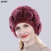 New Arrival Flowers Real Fur Hats Winter Russian Women Natural Rex Rabbit Fur Caps Lady Genuine Rex Rabbit Fur Beanies Cap