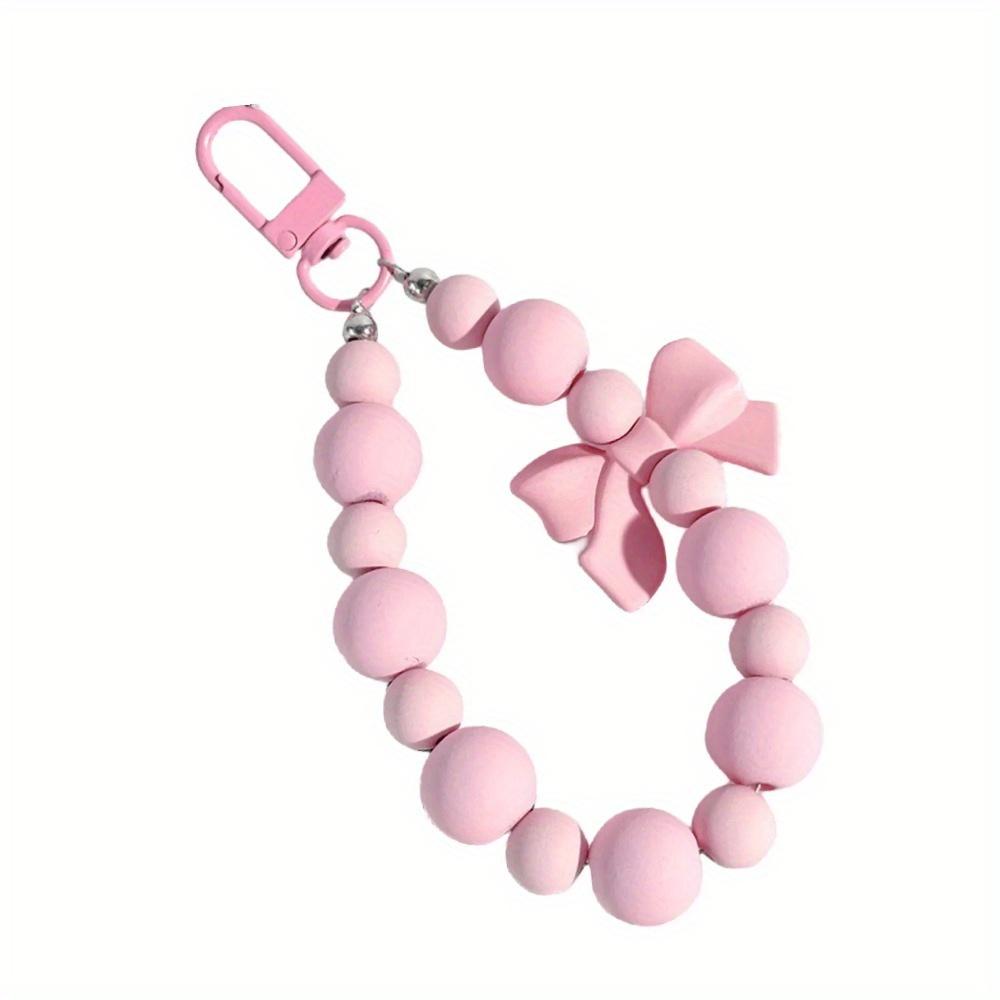 Pink Pearl Bow Keychain, Mobile Phone Chain, Earphone Bag, Anti-lost Rope, Car Keychain, Beaded Pendant, Backpack Pendant Access